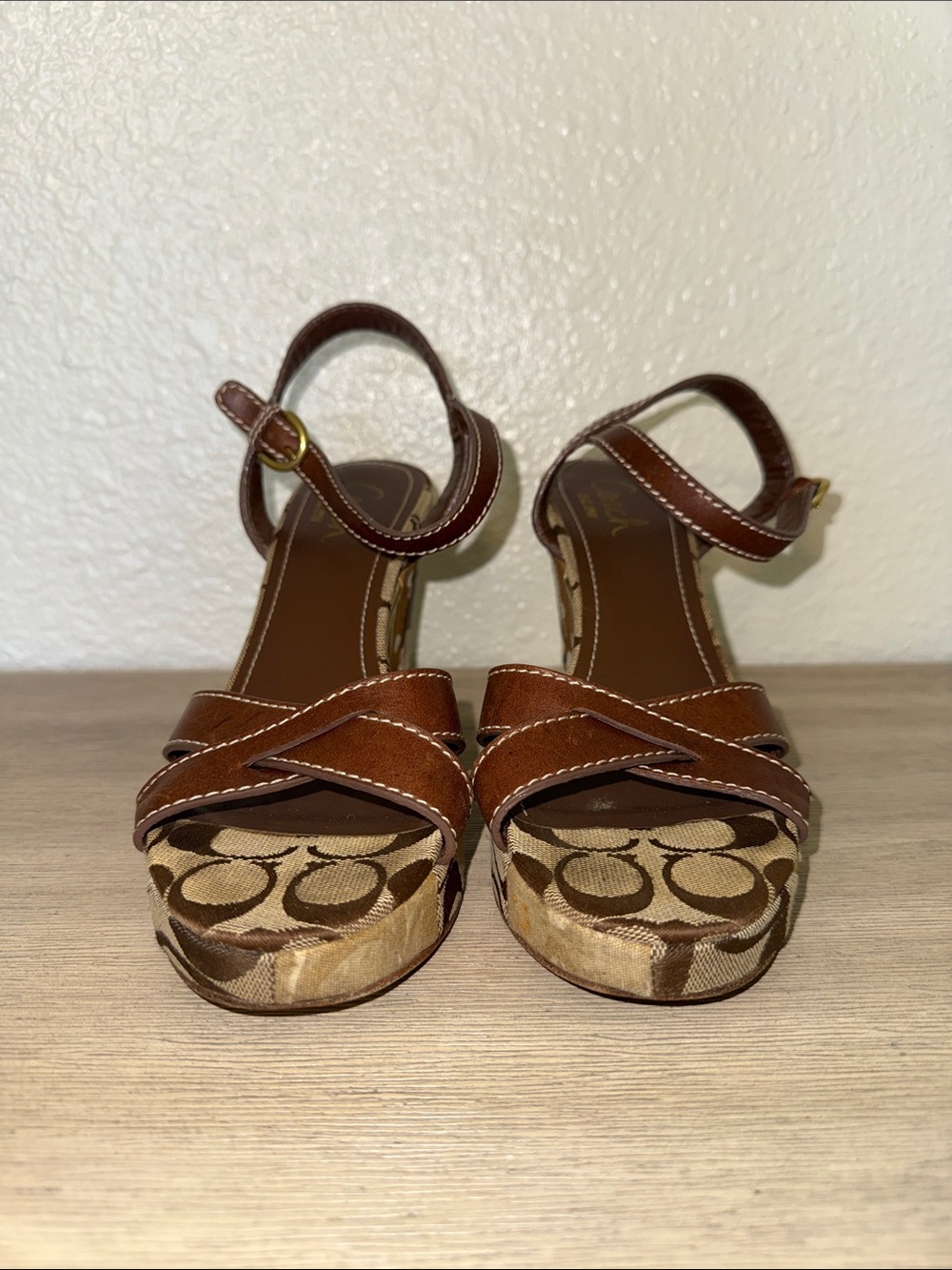 Coach Alina Holliday Patchwork Brown Leather Wedge Sandals Vintage 2006 - Picture 2 of 7